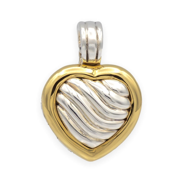 David Yurman Sterling Silver 18K Yellow Gold Cable Heart Locket Pendant 22mm