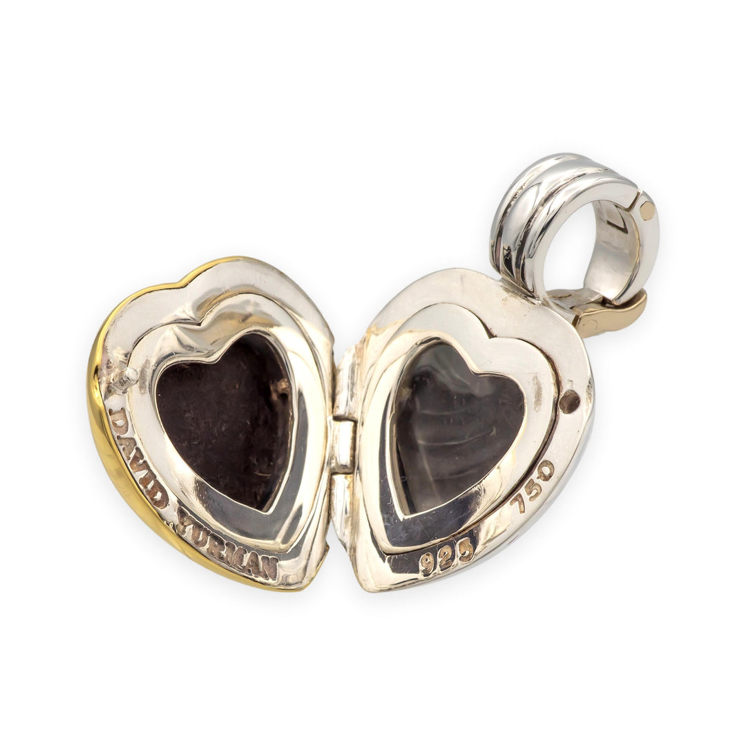 David Yurman Sterling Silver 18K Yellow Gold Cable Heart Locket Pendant 22mm