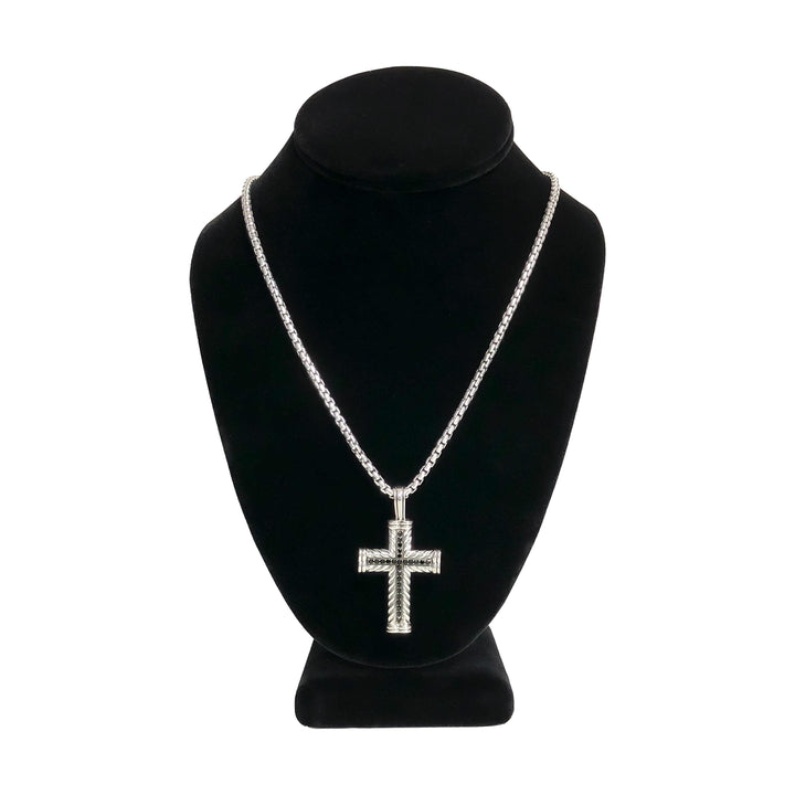 David Yurman Sterling Silver Black Diamond Chevron Cross Pendant Necklace 26”