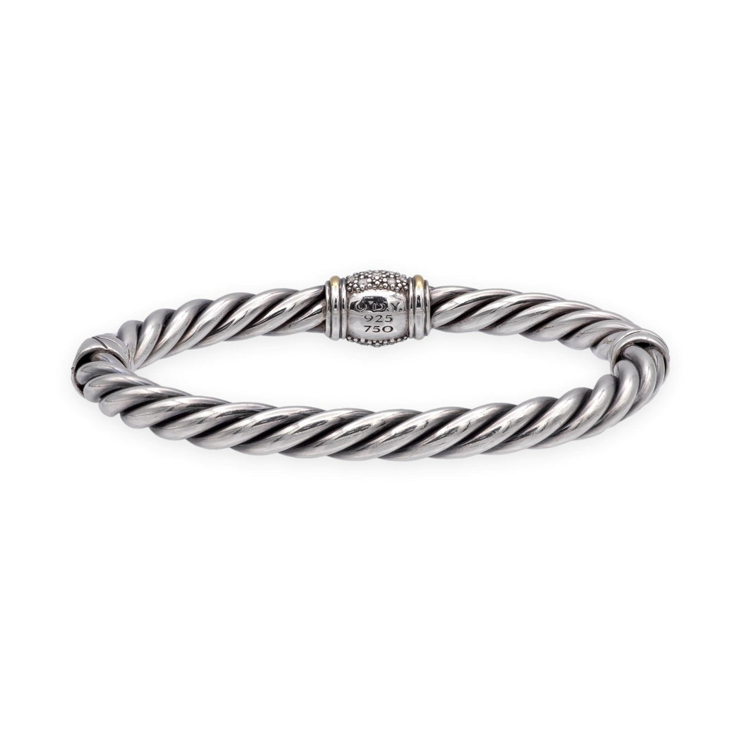 David Yurman Metro Silver 18K Cable Pavé Diamond Station Bracelet 6mm - Medium