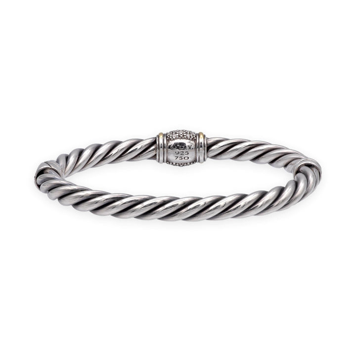 David Yurman Metro Silver 18K Cable Pavé Diamond Station Bracelet 6mm - Medium