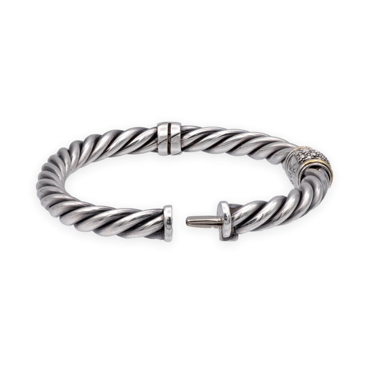 David Yurman Metro Silver 18K Cable Pavé Diamond Station Bracelet 6mm - Medium