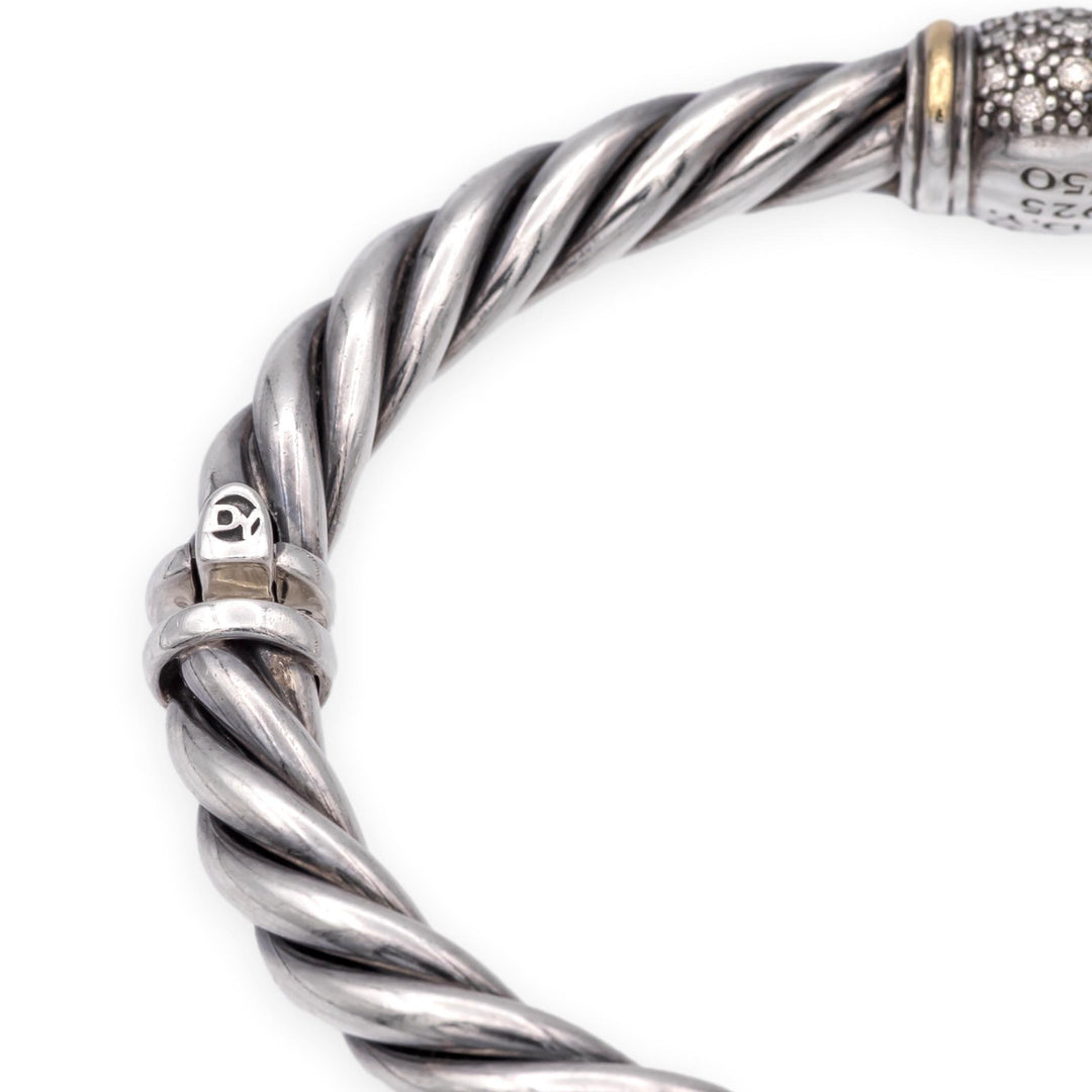 David Yurman Metro Silver 18K Cable Pavé Diamond Station Bracelet 6mm - Medium
