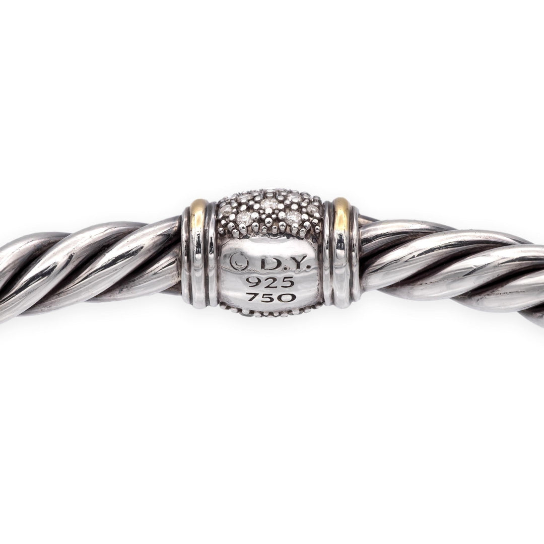 David Yurman Metro Silver 18K Cable Pavé Diamond Station Bracelet 6mm - Medium