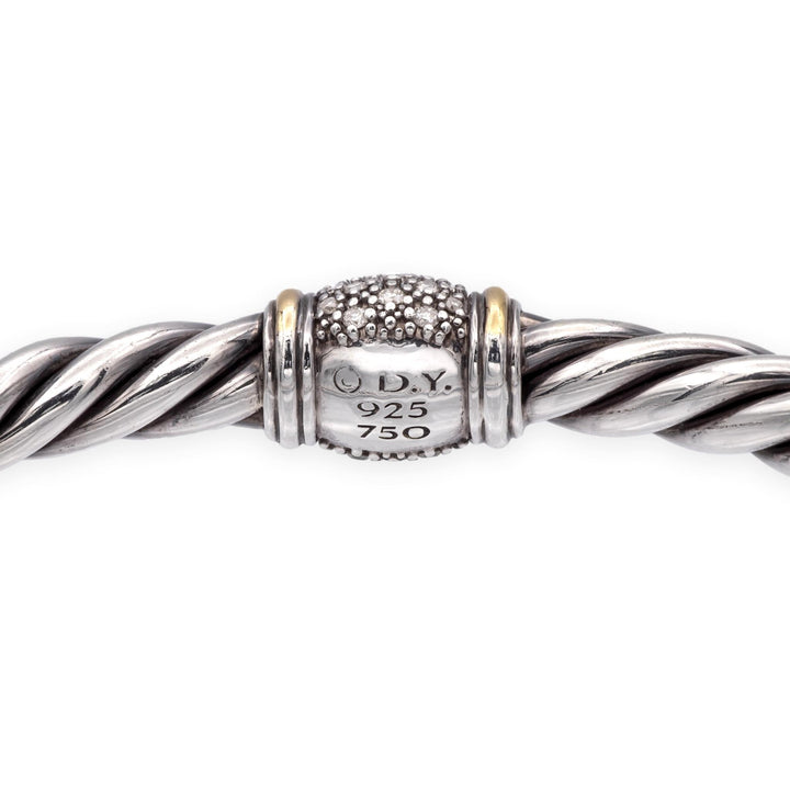 David Yurman Metro Silver 18K Cable Pavé Diamond Station Bracelet 6mm - Medium