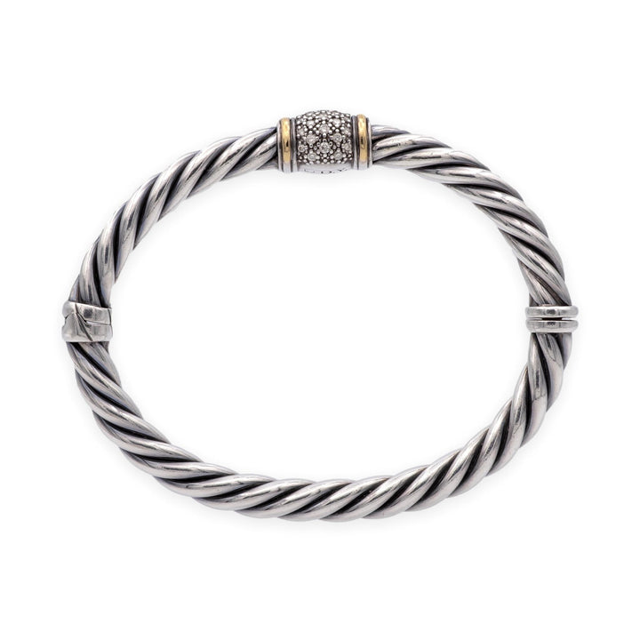 David Yurman Metro Silver 18K Cable Pavé Diamond Station Bracelet 6mm - Medium