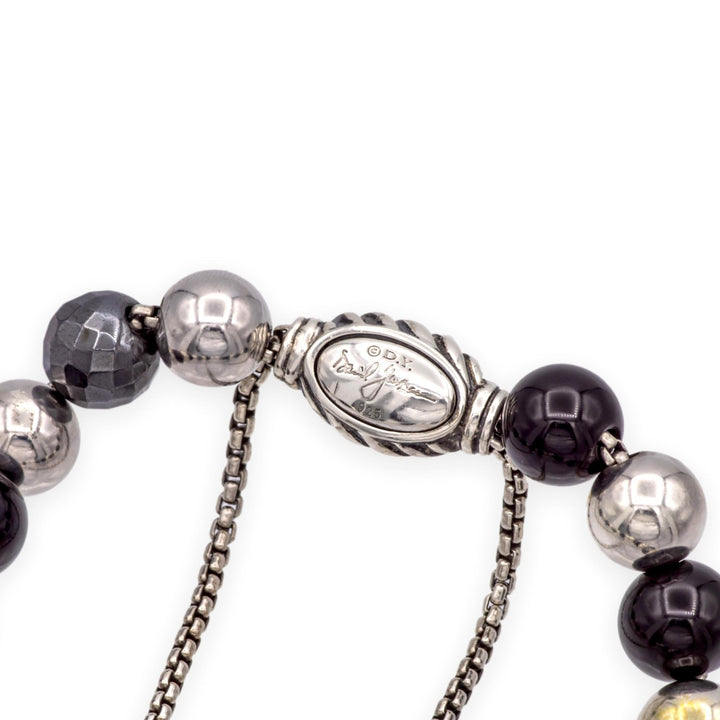 David Yurman Sterling Silver Onyx & Hematite Elements Bead Bracelet