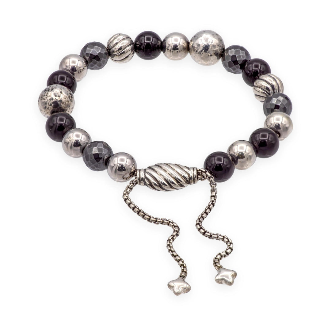 David Yurman Sterling Silver Onyx & Hematite Elements Bead Bracelet