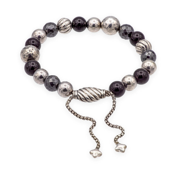 David Yurman Sterling Silver Onyx & Hematite Elements Bead Bracelet