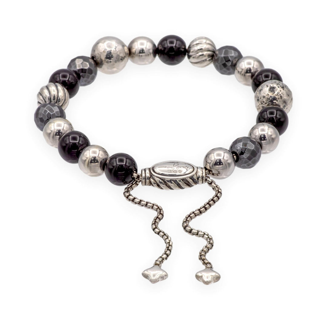 David Yurman Sterling Silver Onyx & Hematite Elements Bead Bracelet