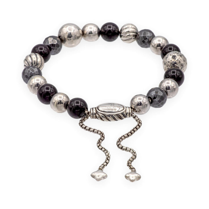 David Yurman Sterling Silver Onyx & Hematite Elements Bead Bracelet