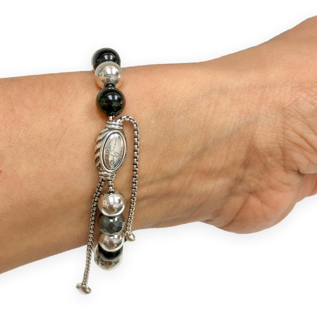 David Yurman Sterling Silver Onyx & Hematite Elements Bead Bracelet