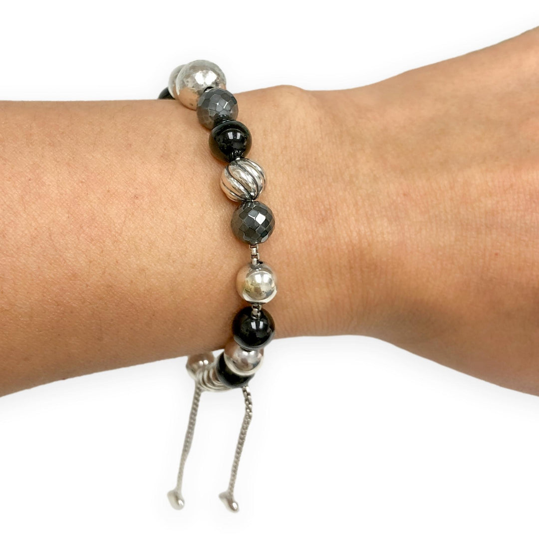 David Yurman Sterling Silver Onyx & Hematite Elements Bead Bracelet
