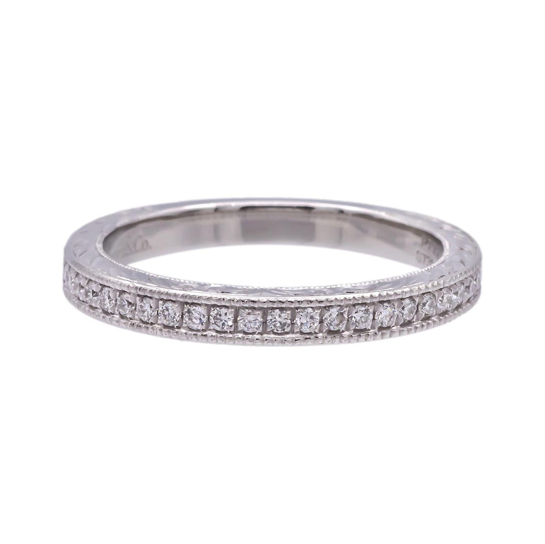 Gabriel & Co. Platinum Milgrain Diamond Band w/ Scrollwork- Victorian Collection