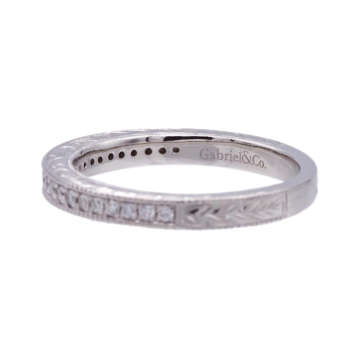 Gabriel & Co. Platinum Milgrain Diamond Band w/ Scrollwork- Victorian Collection