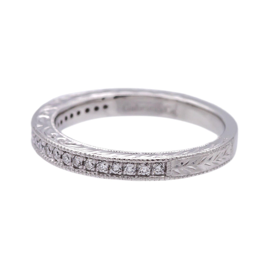 Gabriel & Co. Platinum Milgrain Diamond Band w/ Scrollwork- Victorian Collection