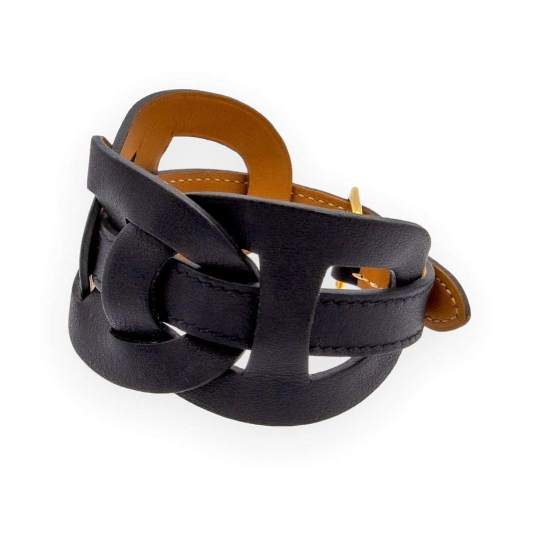 Hermès Fétiche Chaîne d'Ancre Leather Wrap Bracelet in Black Circa 2006