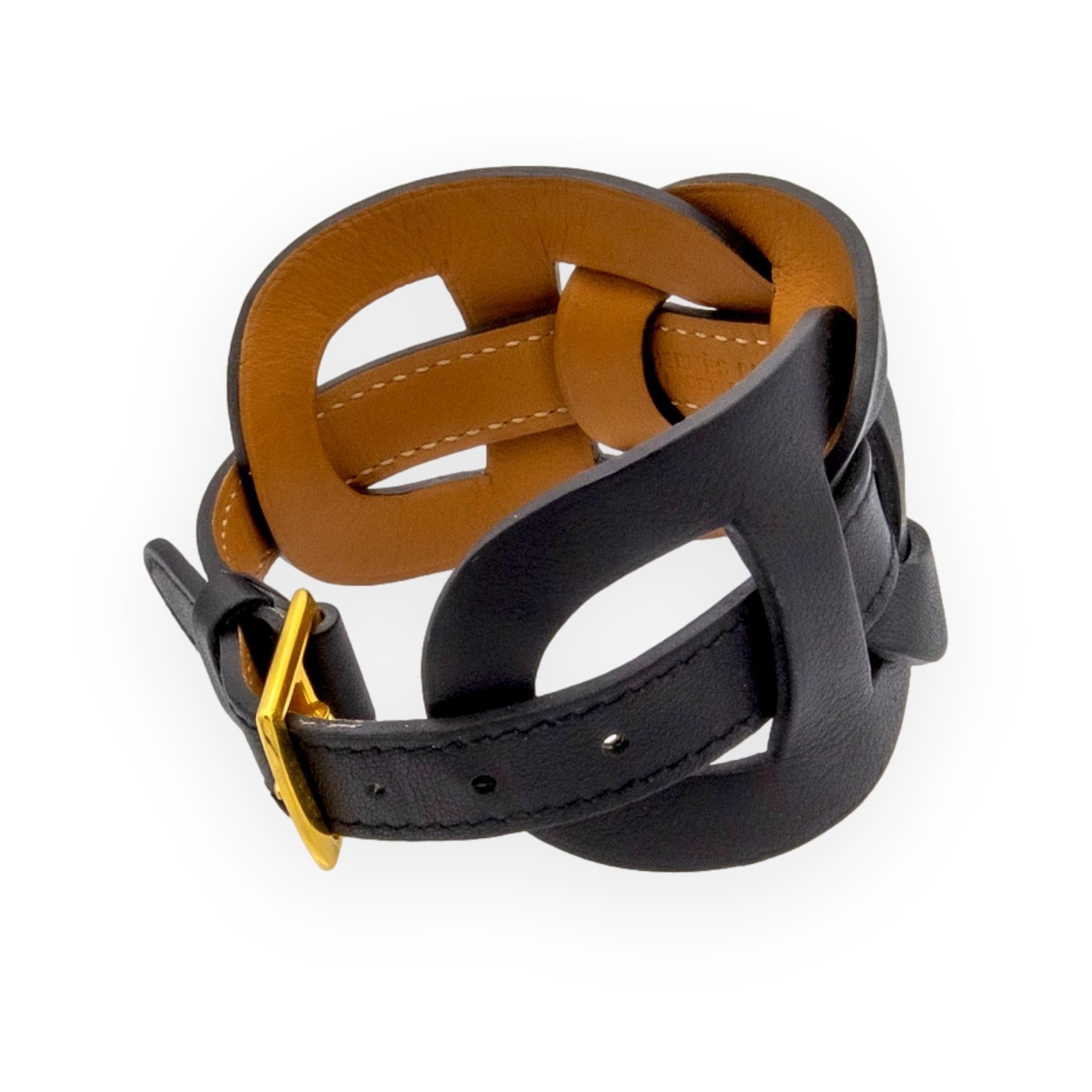 アクセサリー HERMES Leather Blacelet Black Archive Hermès Fétiche Chaîne d'Ancre Leather Wrap Bracelet in Black Circa