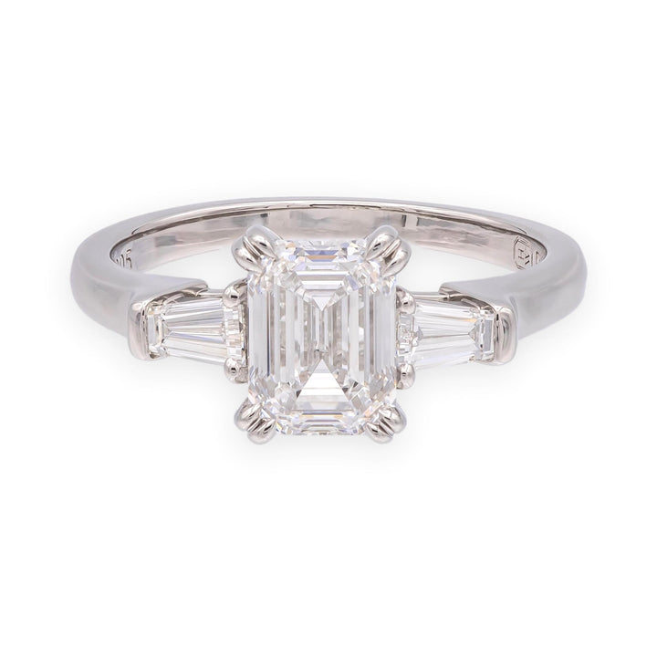 Harry Winston Platinum Emerald Cut Diamond Engagement Ring w/Baguettes 1ct D VS1