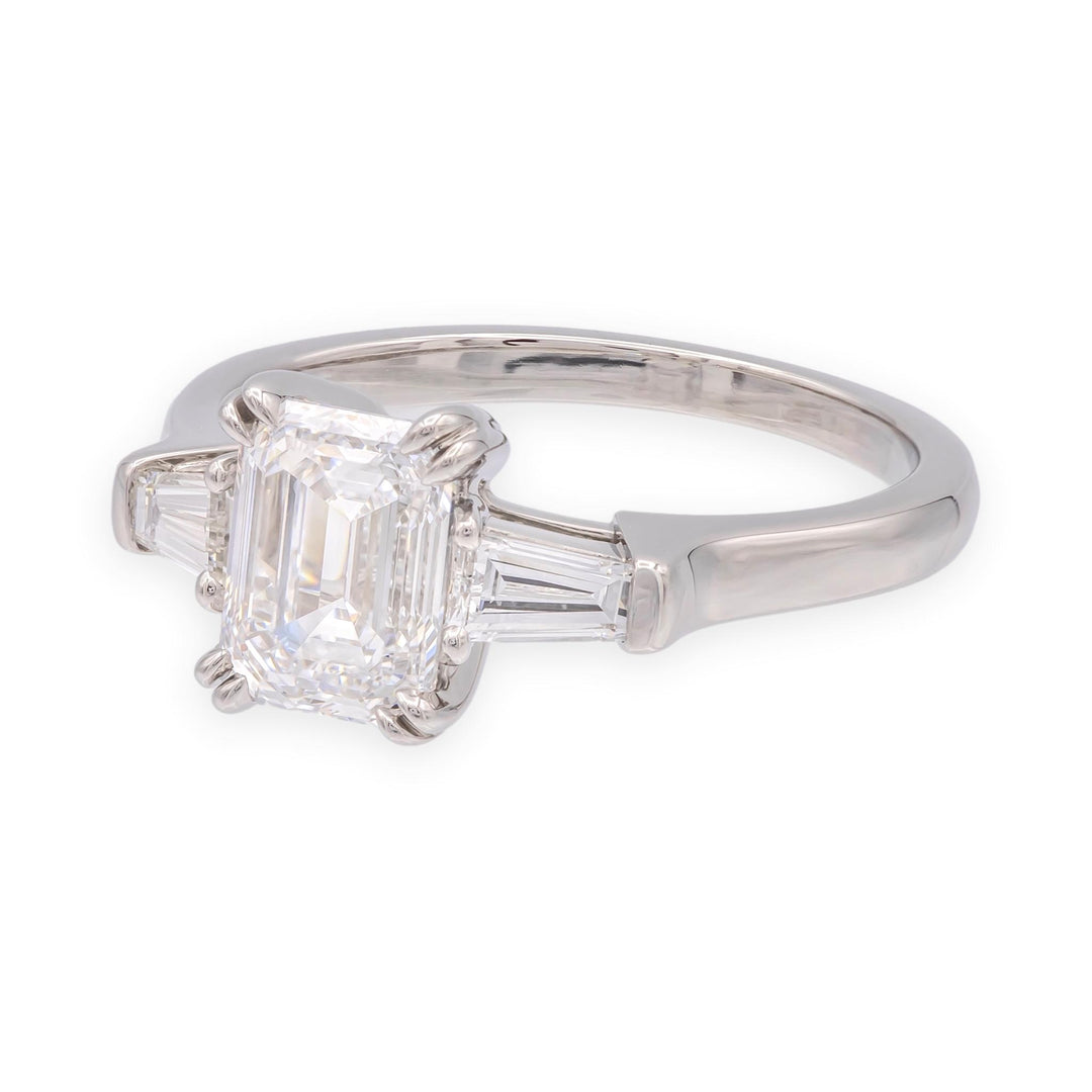 Harry Winston Platinum Emerald Cut Diamond Engagement Ring w/Baguettes 1ct D VS1