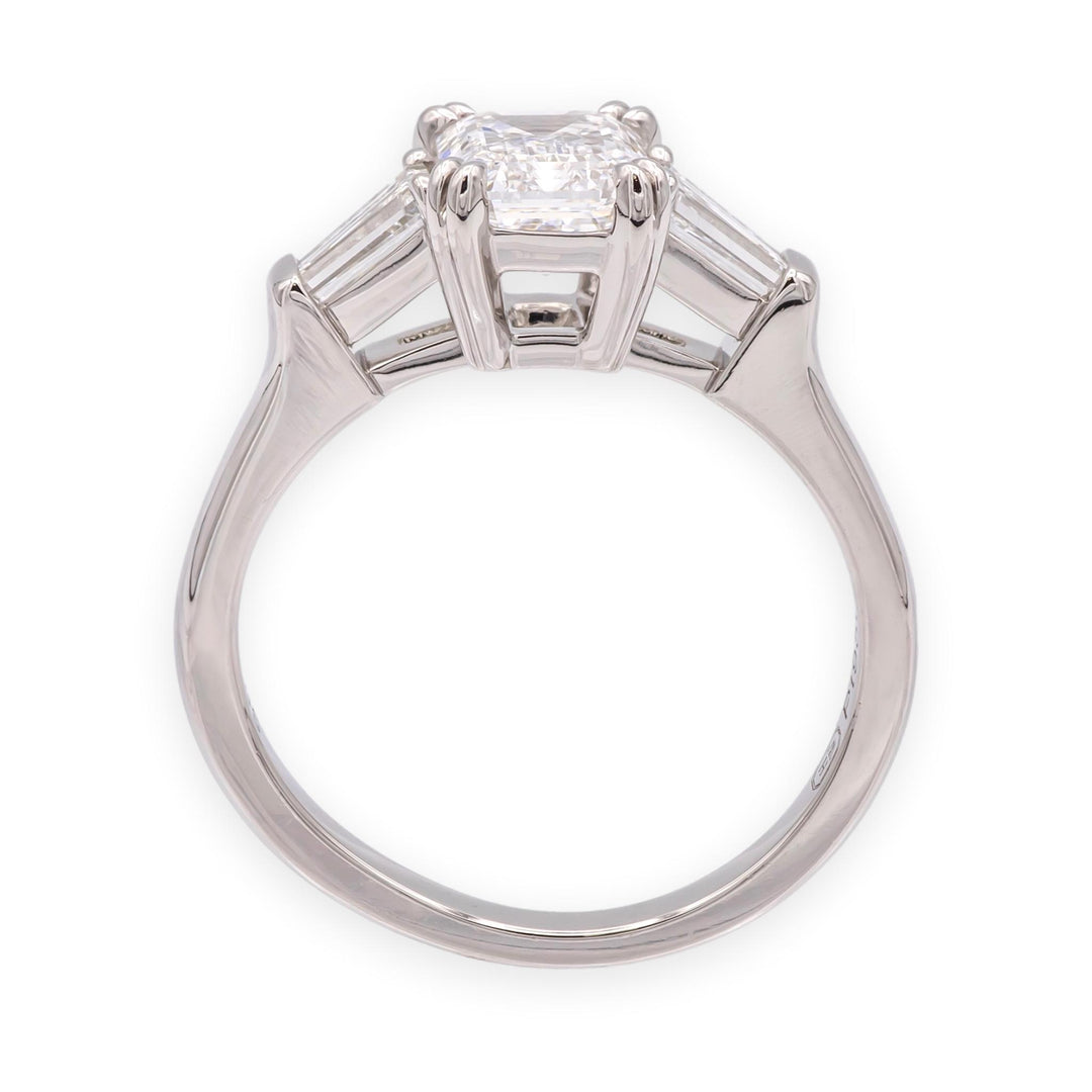 Harry Winston Platinum Emerald Cut Diamond Engagement Ring w/Baguettes 1ct D VS1