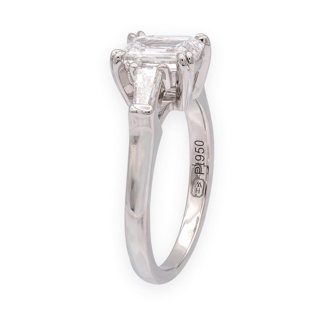 Harry Winston Platinum Emerald Cut Diamond Engagement Ring w/Baguettes 1ct D VS1