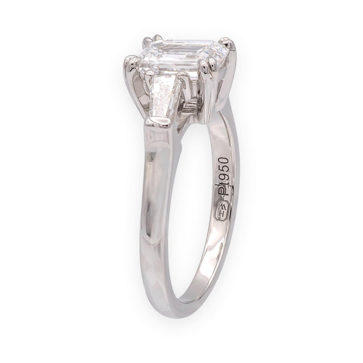 Harry Winston Platinum Emerald Cut Diamond Engagement Ring w/Baguettes 1ct D VS1