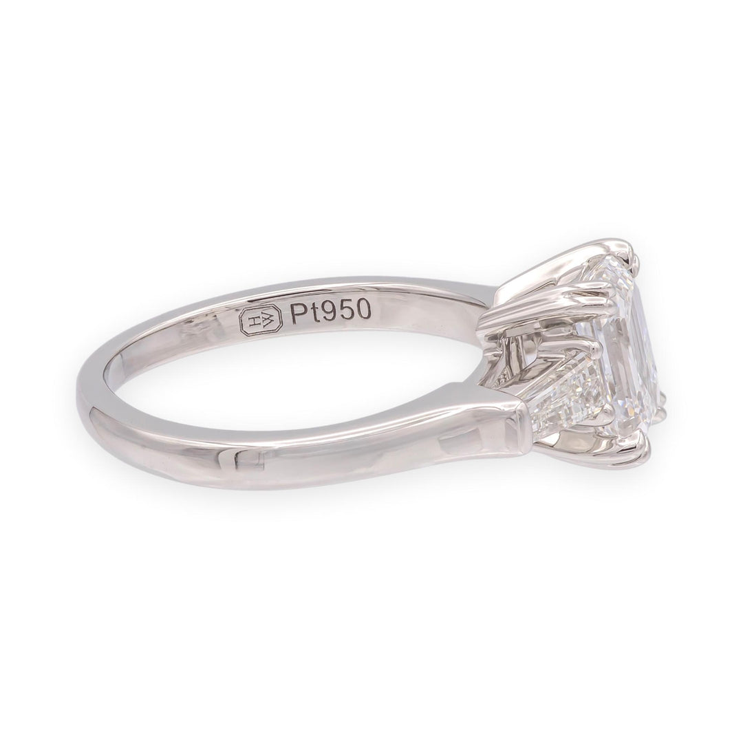 Harry Winston Platinum Emerald Cut Diamond Engagement Ring w/Baguettes 1ct D VS1