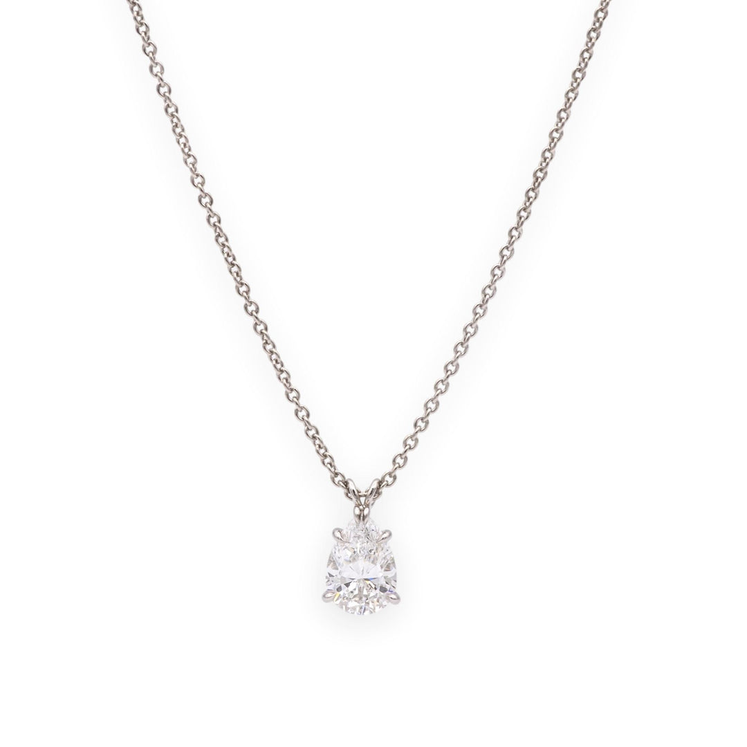 Harry Winston Platinum Pear Shape Diamond Solitaire Pendant Necklace .85ct DVVS2