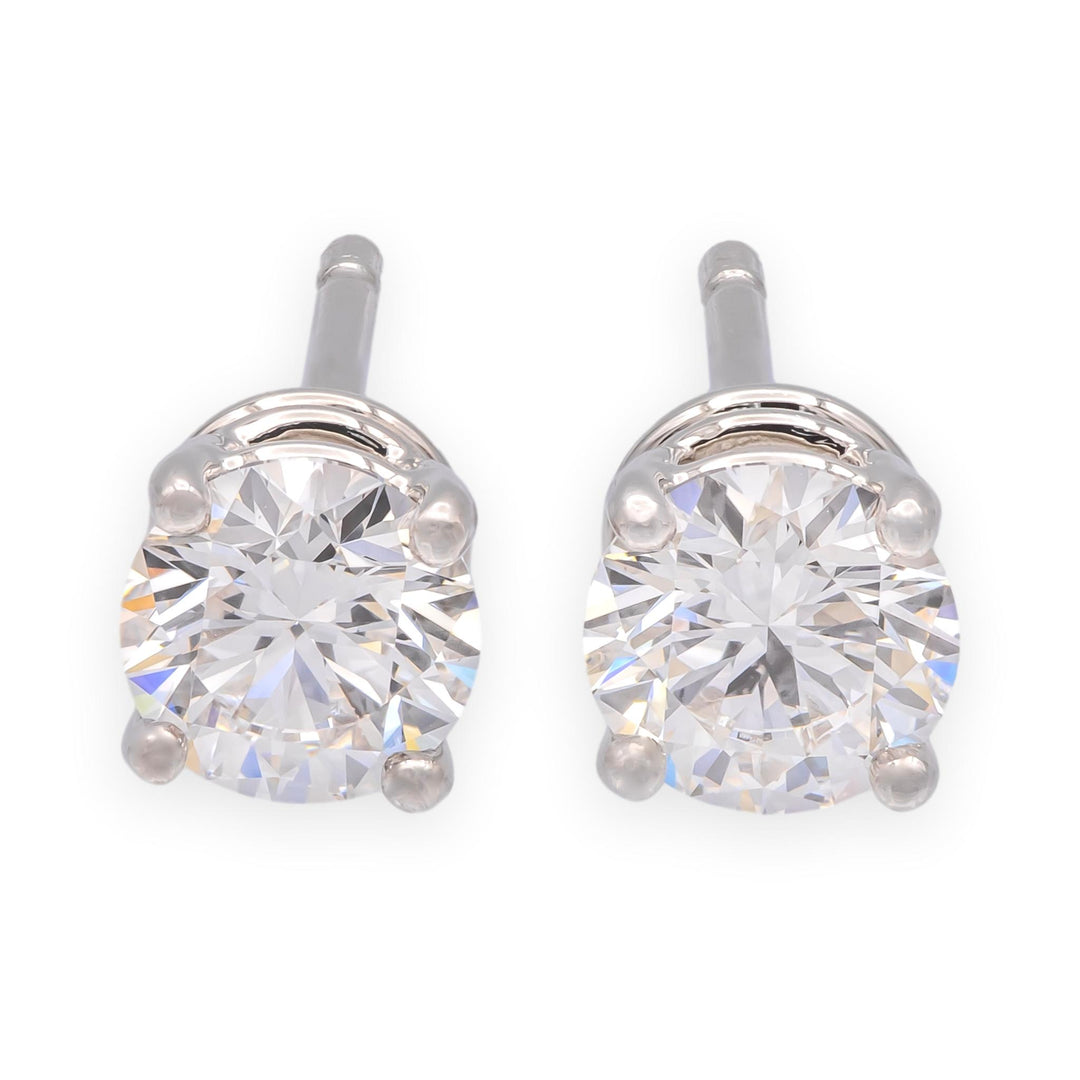 Harry Winston Platinum Diamond Classic Stud Earrings .84ct E VVS Papers and Box