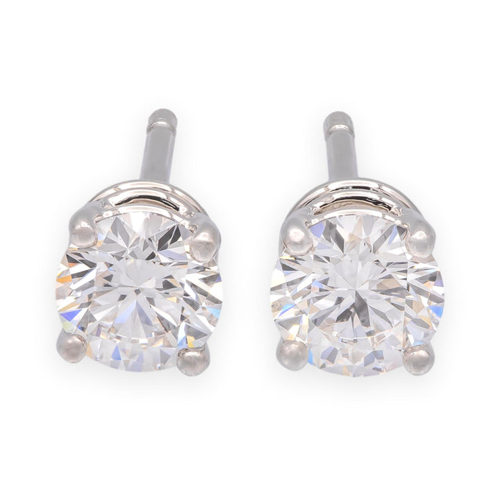 Harry Winston Platinum Diamond Classic Stud Earrings .84ct E VVS Papers and Box