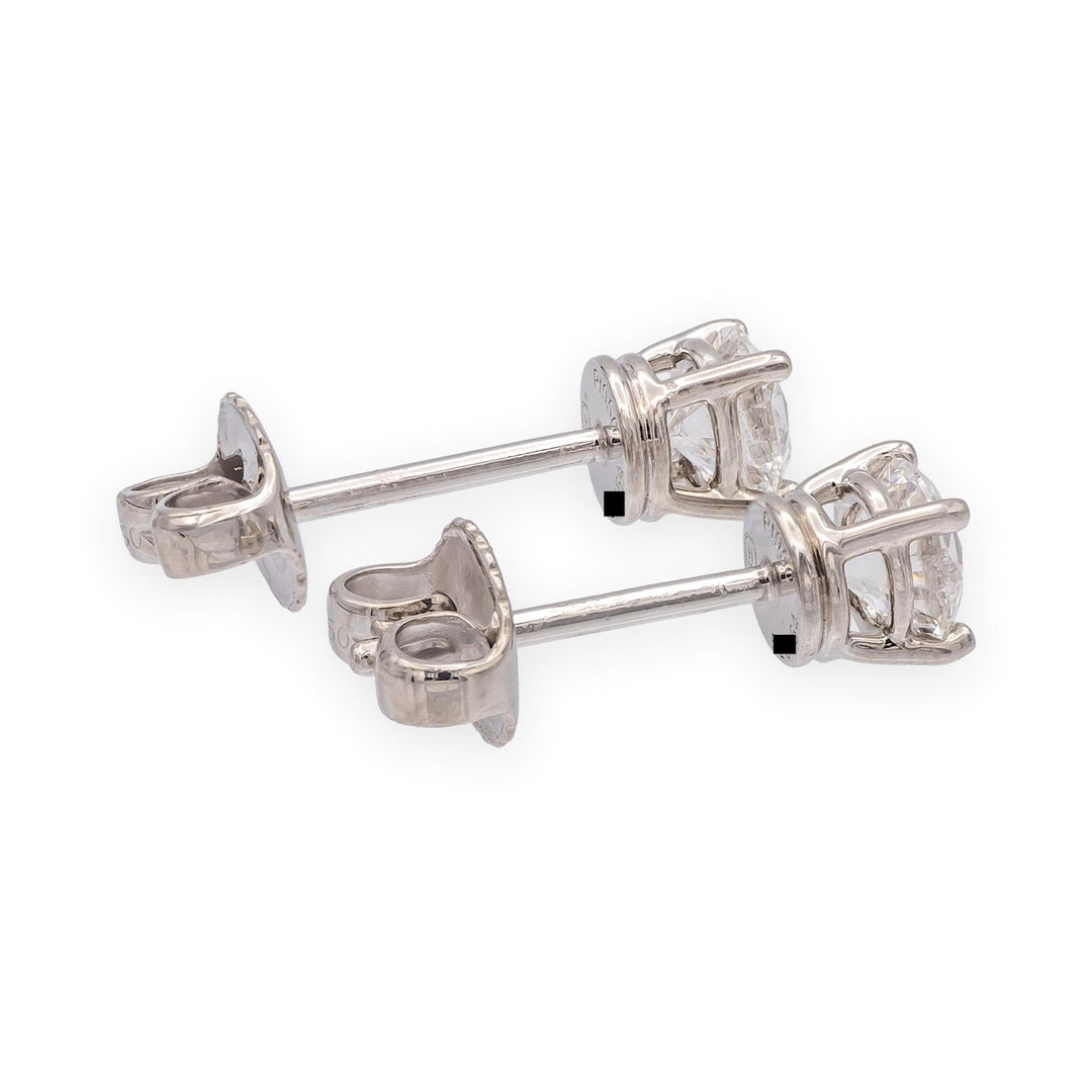 Harry Winston Platinum Diamond Classic Stud Earrings .84ct E VVS Papers and Box