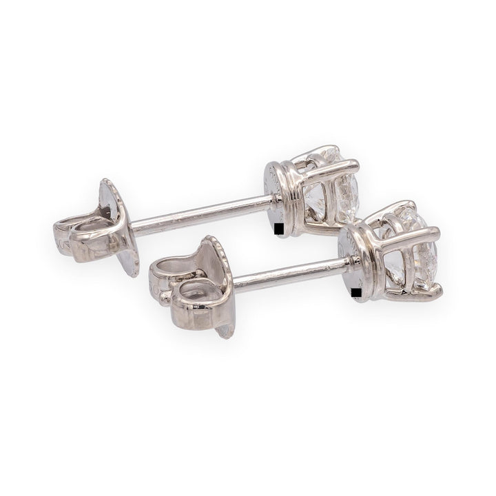 Harry Winston Platinum Diamond Classic Stud Earrings .84ct E VVS Papers and Box