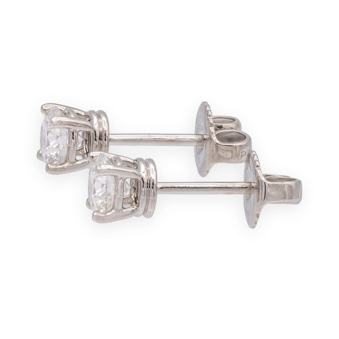 Harry Winston Platinum Diamond Classic Stud Earrings .84ct E VVS Papers and Box