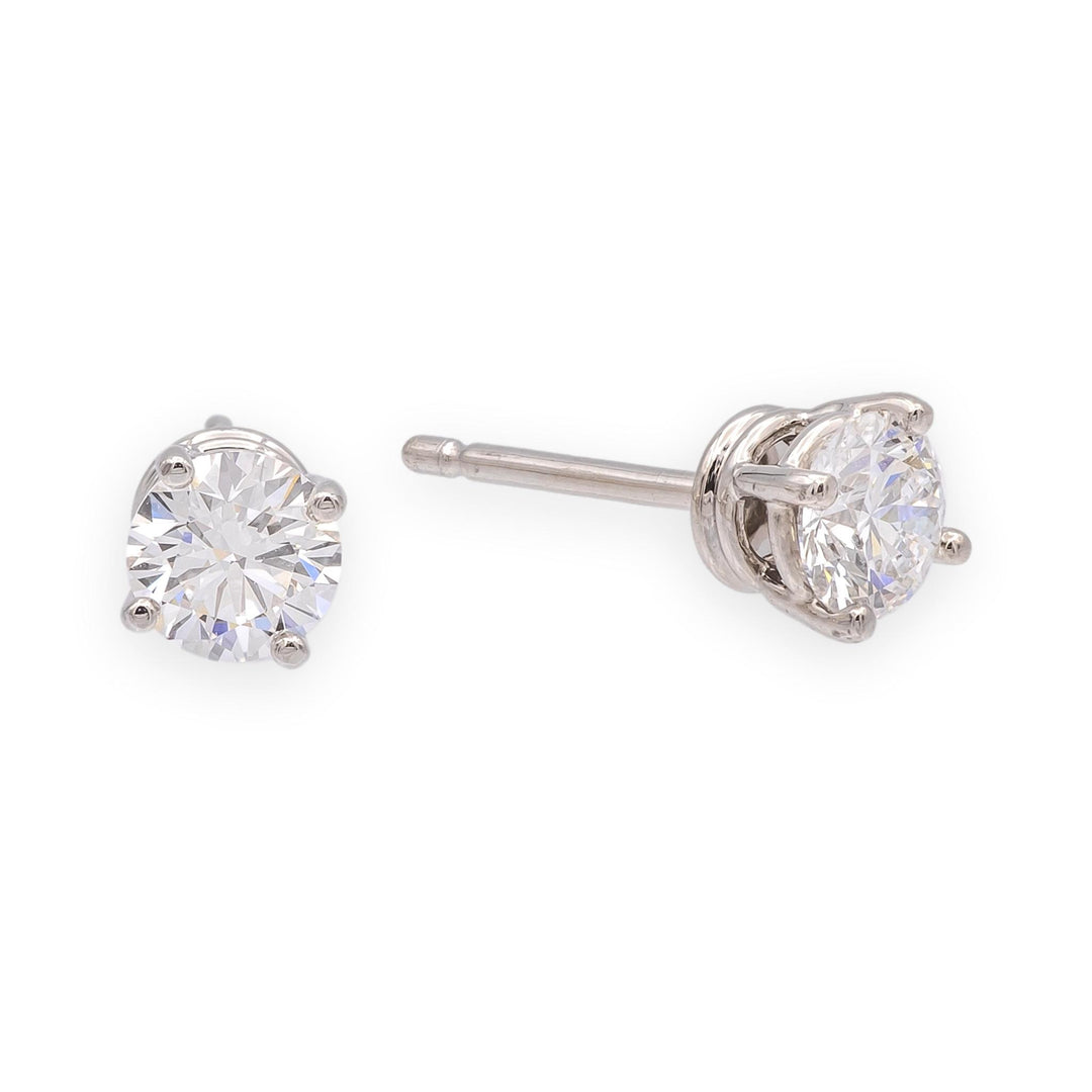 Harry Winston Platinum Diamond Classic Stud Earrings .84ct E VVS Papers and Box