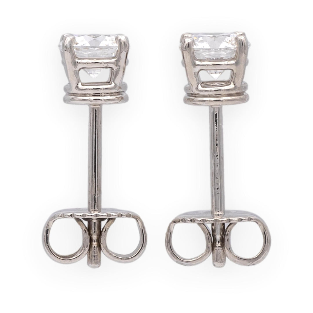 Harry Winston Platinum Diamond Classic Stud Earrings .84ct E VVS Papers and Box