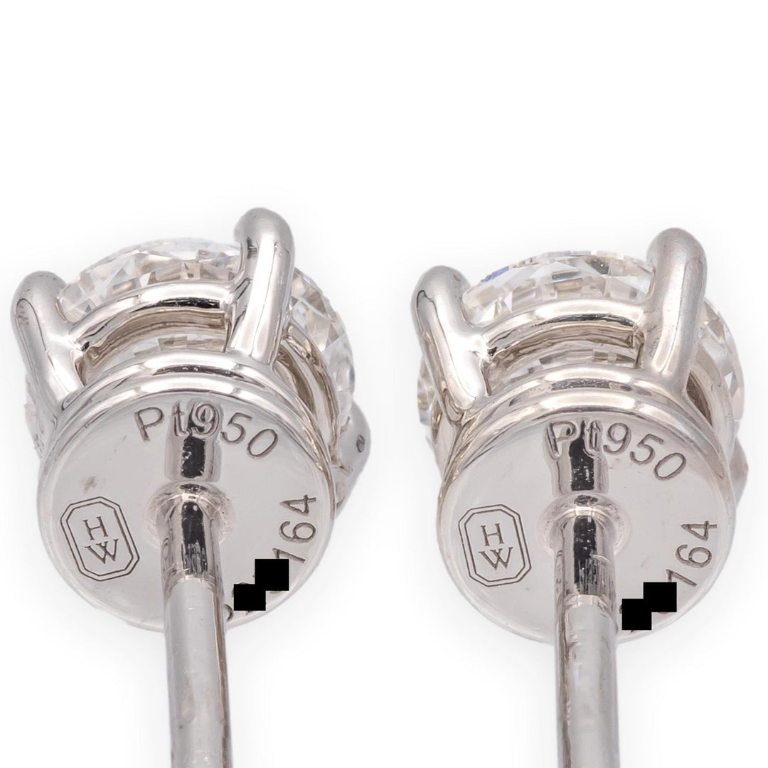 Harry Winston Platinum Diamond Classic Stud Earrings .84ct E VVS Papers and Box