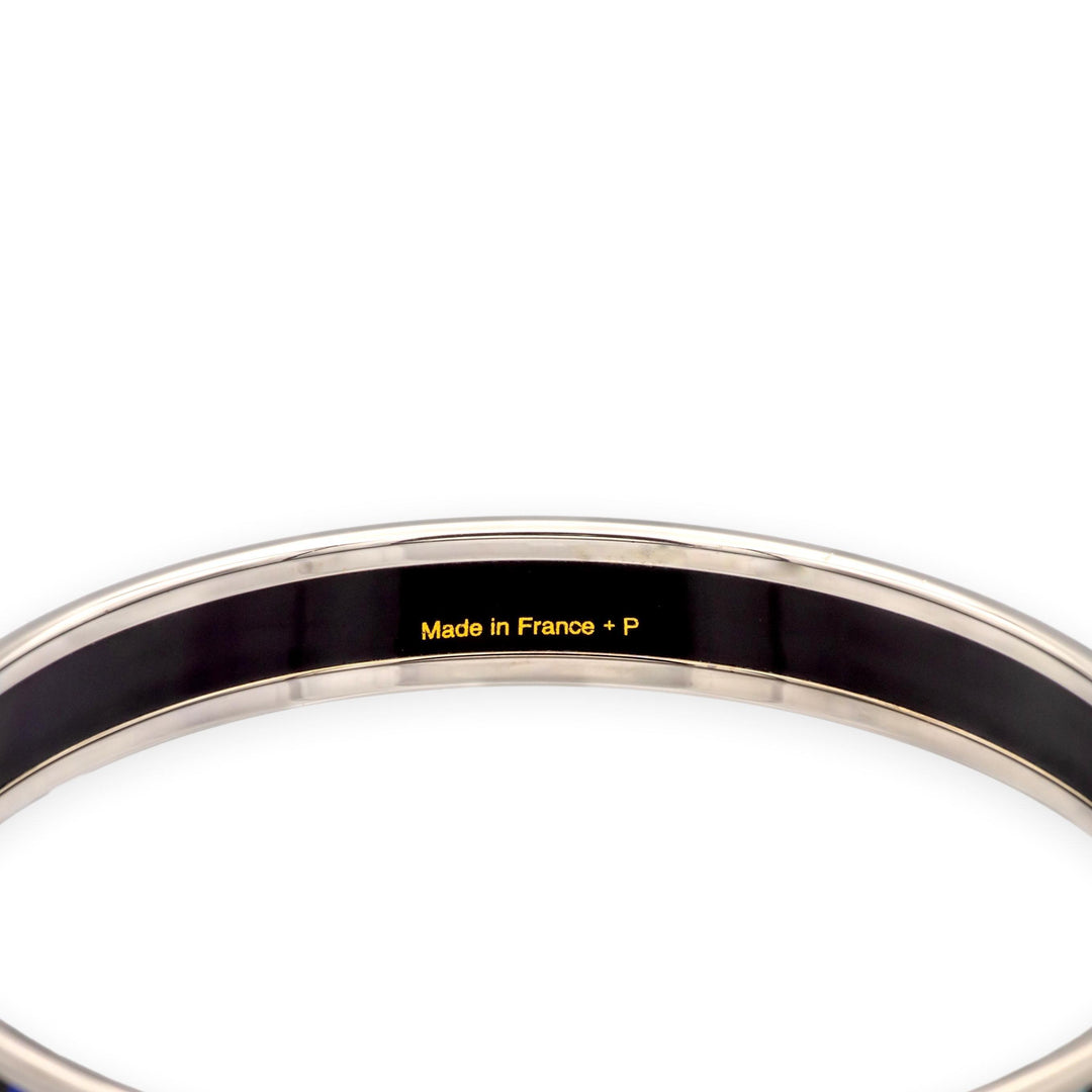 Hermès Blue Enamel Palladiam Plated Bangle Narrow Bracelet Large Size