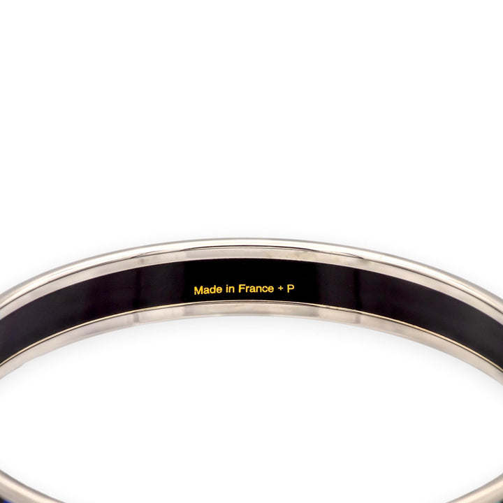 Hermès Blue Enamel Palladiam Plated Bangle Narrow Bracelet Large Size