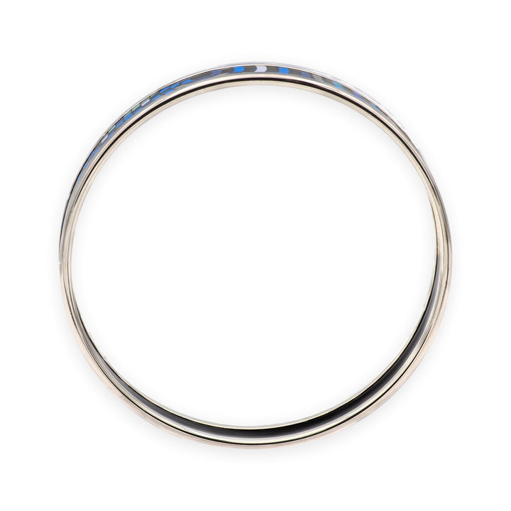 Hermès Blue Enamel Palladiam Plated Bangle Narrow Bracelet Large Size