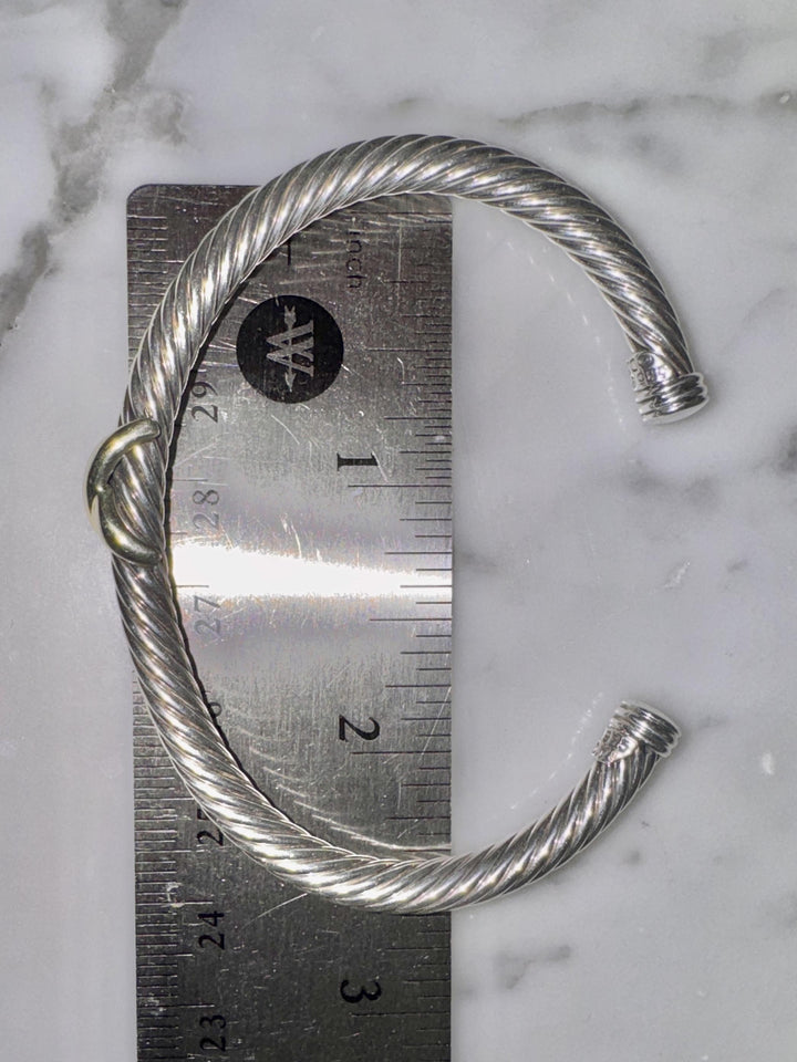 David Yurman Sterling Silver & 14K Yellow Gold 5mm Classic Cable Cuff X Bracelet