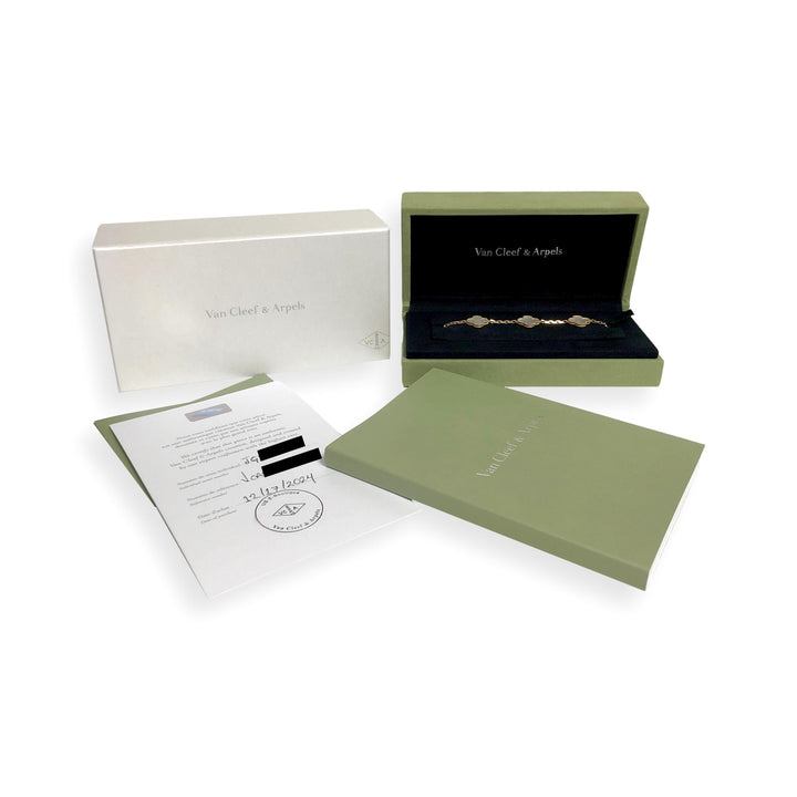 Van Cleef & Arpels 18KY Vintage Alhambra 5-Motif MOP Bracelet, 7", Cert & Extras