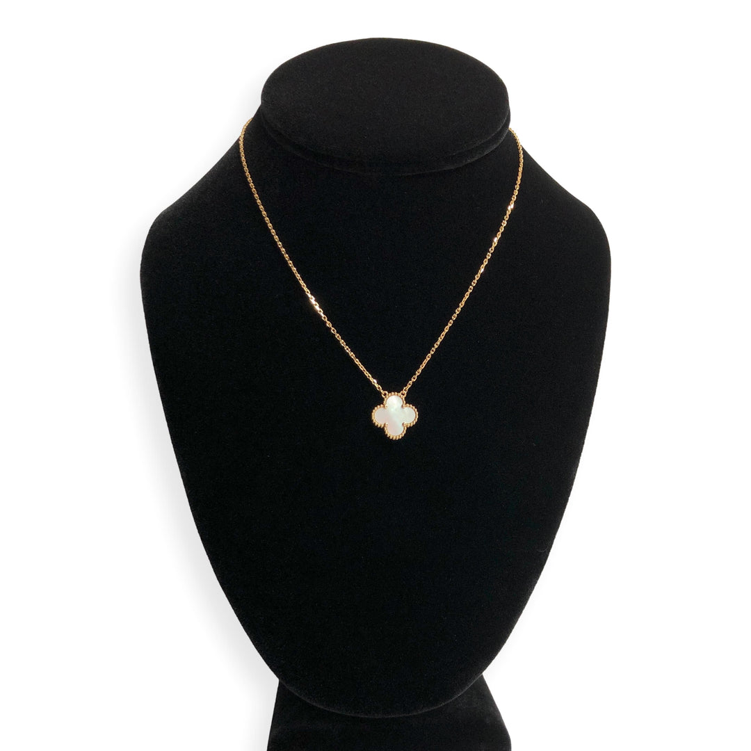 Van Cleef & Arpels 18KY Gold Vintage Alhambra MOP Pendant Necklace box +papers