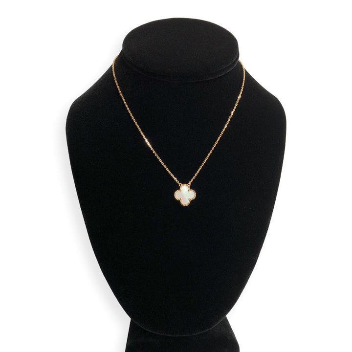 Van Cleef & Arpels 18KY Gold Vintage Alhambra MOP Pendant Necklace box +papers