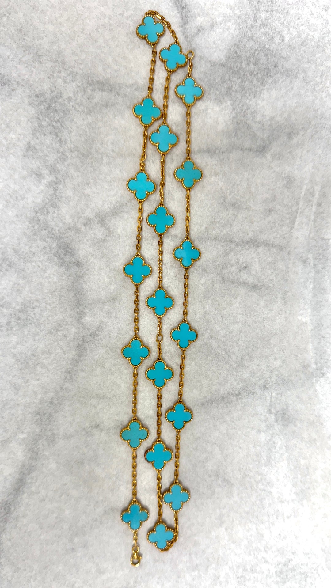 Van Cleef & Arpels Vintage Alhambra 20-Motif Turquoise Necklace 18K Yellow Gold
