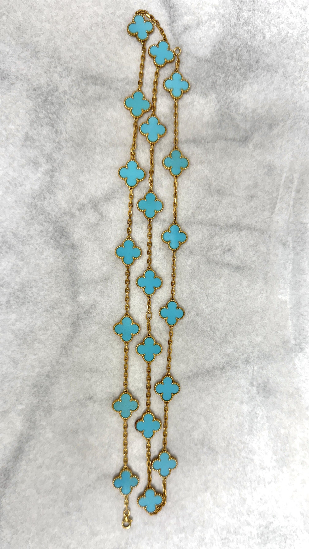 Van Cleef & Arpels Vintage Alhambra 20-Motif Turquoise Necklace 18K Yellow Gold
