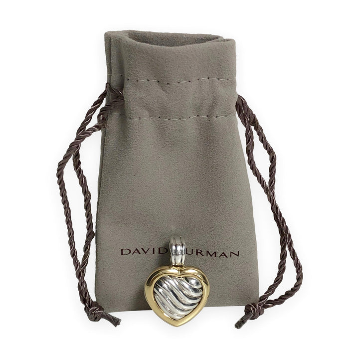 David Yurman Sterling Silver 18K Yellow Gold Cable Heart Locket Pendant 22mm