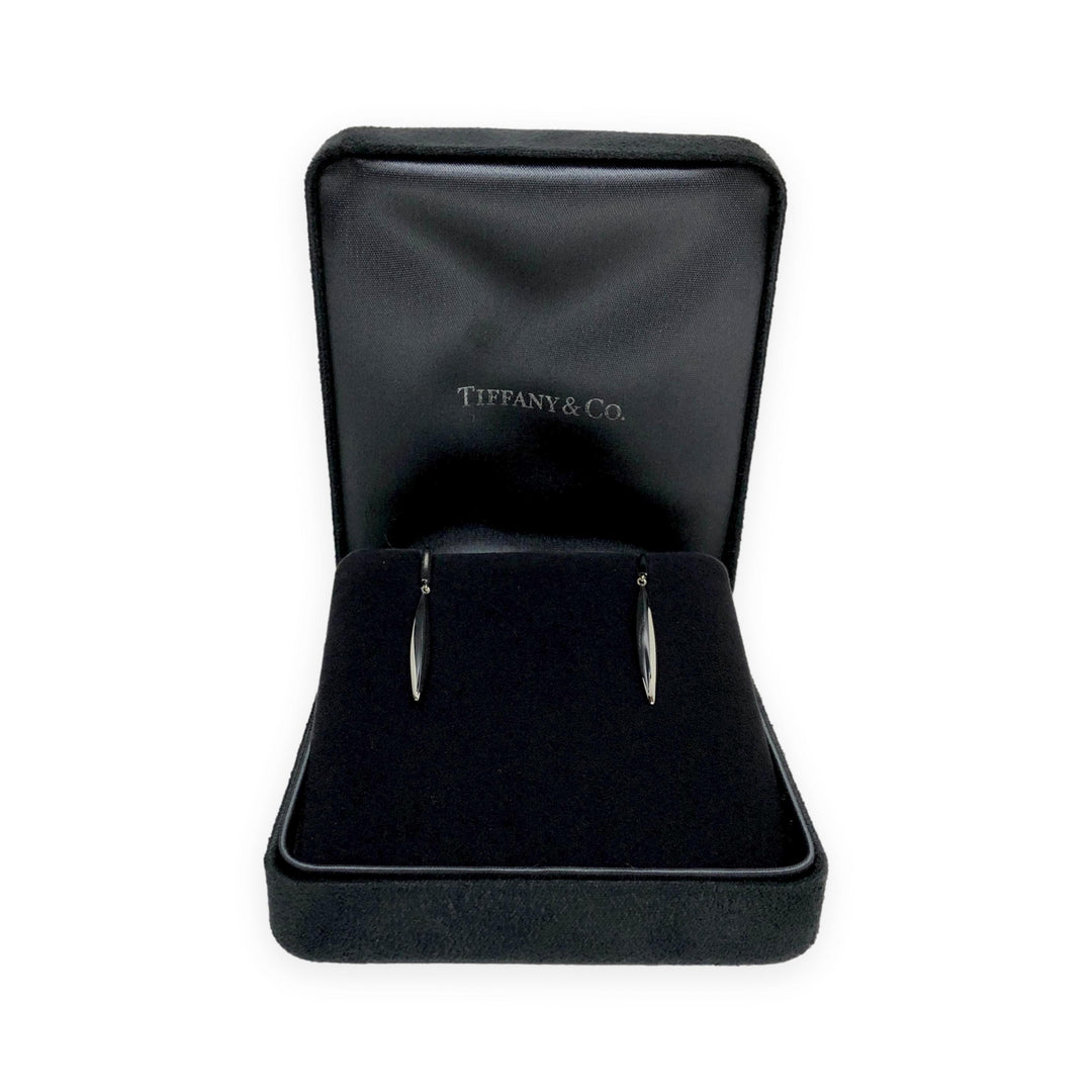 Tiffany & Co. Vintage 18K White Gold Feather Dangle Drop Earrings 2 Inches Long