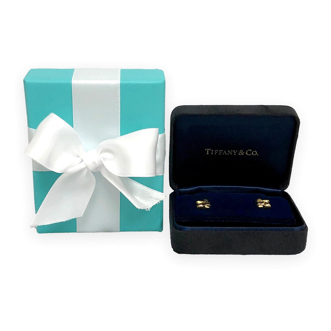 Vintage Tiffany & Co. 18K Yellow Gold Vannerie Basket Weave Stud Earrings 2002