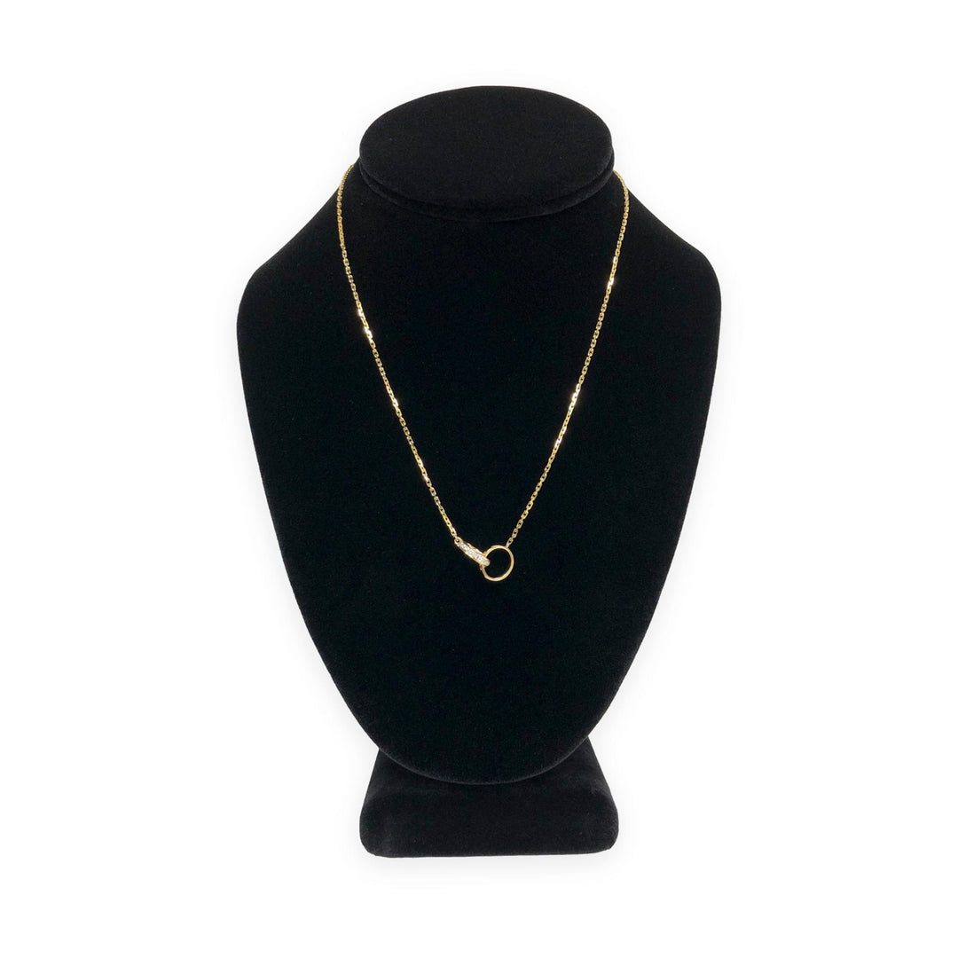 Cartier 18K Yellow Gold Love Necklace Half Pavé Diamond Pendant 0.22ct